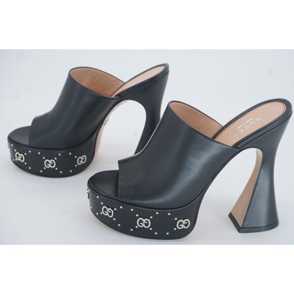 Gucci Malaga Black Open Toe Slide Mule GG Logo Platform Sandals SZ 38.5 $1190 - Picture 6 of 12
